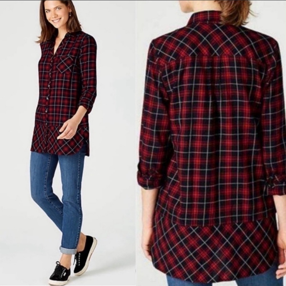 J. Jill Red and Black Plaid Button Down Shirt